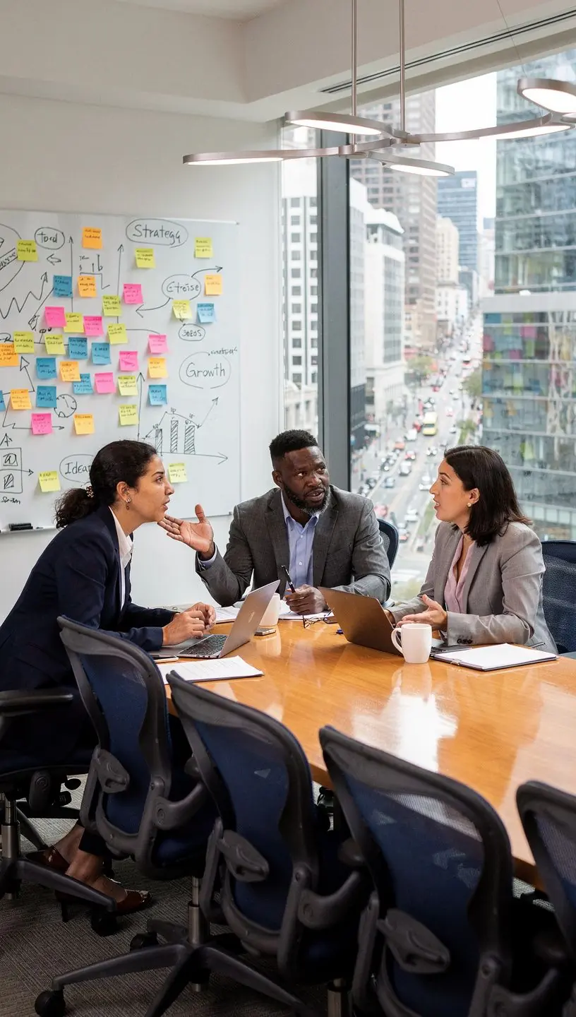 Otwarte przestrzenie biurowe z jasnymi kolorami i naturalnym światłem.