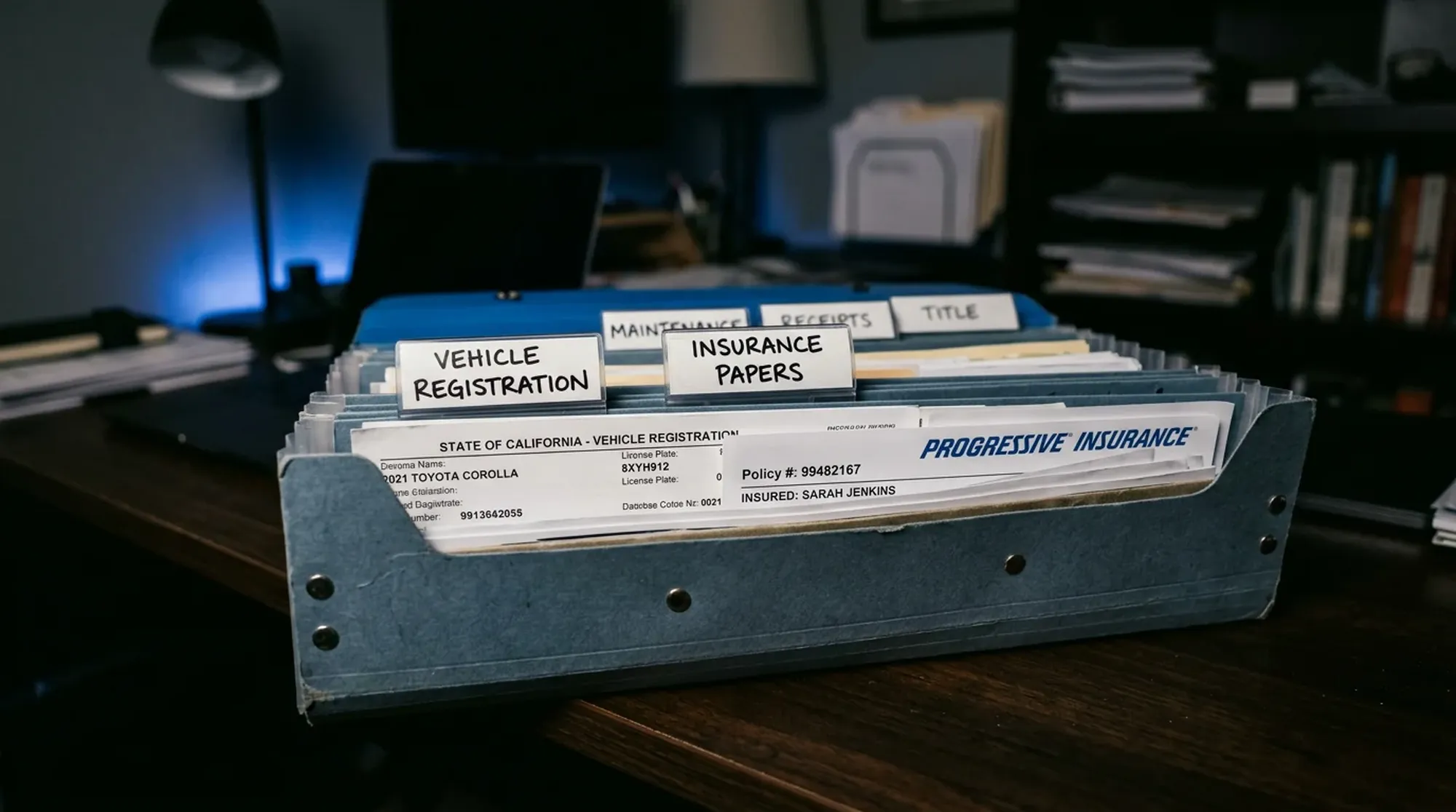 Segregacja dokumentów pojazdu i polisy w biurze